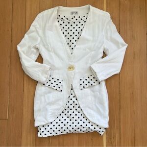 Vintage co ord white navy polka dot dress set S